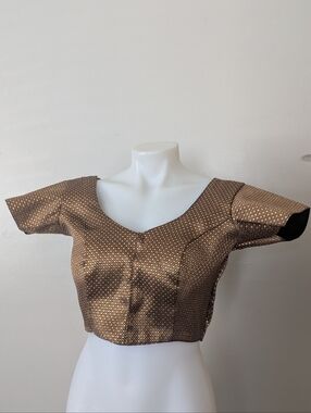Brown Gold Black Saree Blouse With Front Clasp Closure Tie Back